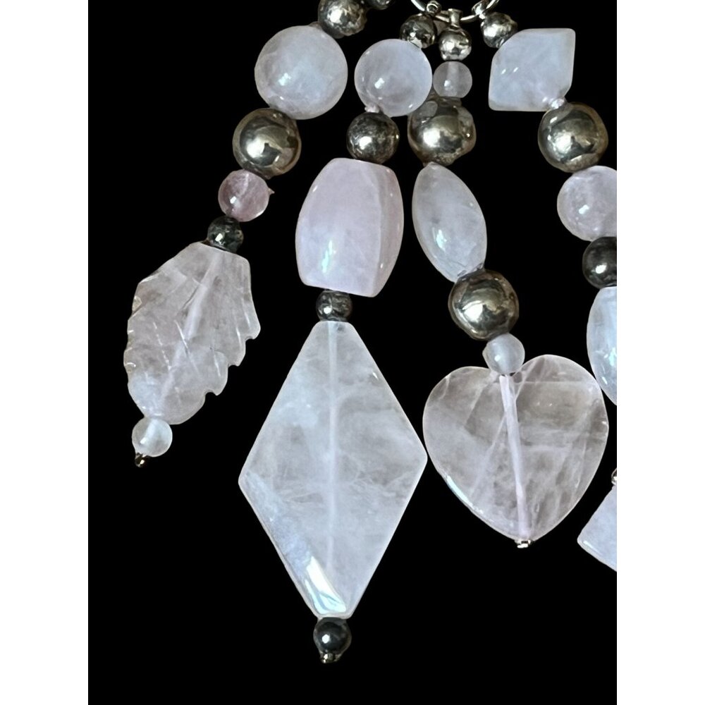Vintage Rose Quartz Beaded Necklace w/Charms & Silver Accent Beads - Picture 8 of 16
